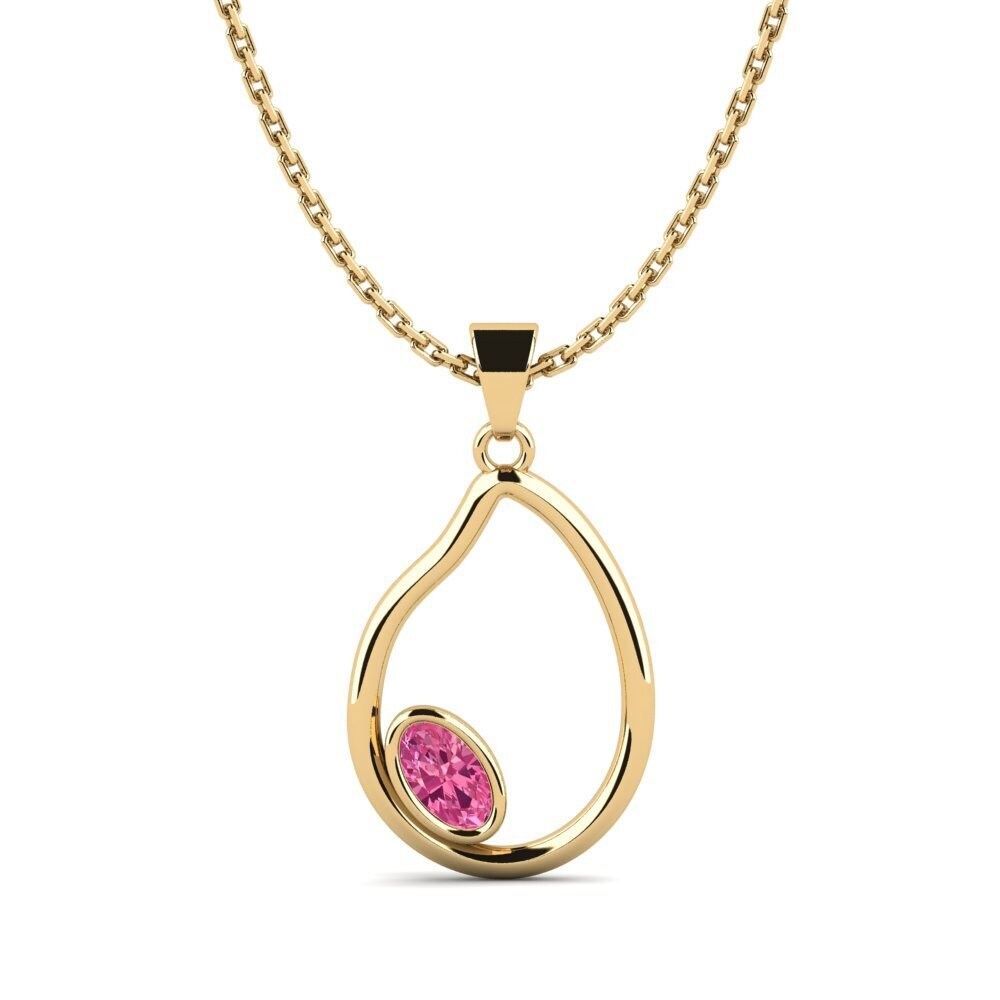 Bầu Dục Đá Tourmaline Hồng / Bích tỷ Mặt dây chuyền nữ Wiwol