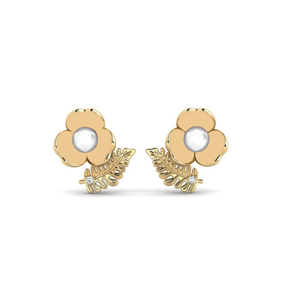 Orecchino da donna Licensed 585 Oro Giallo Moissanite Perla 0.016 Carati Rotondo