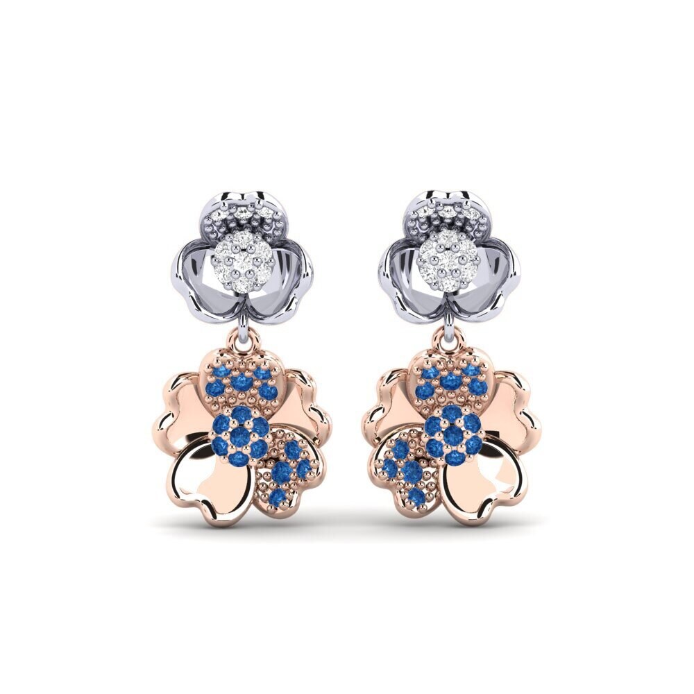 14K Rose & White Gold Dark Blue Zirconia Women's Earring Mentally