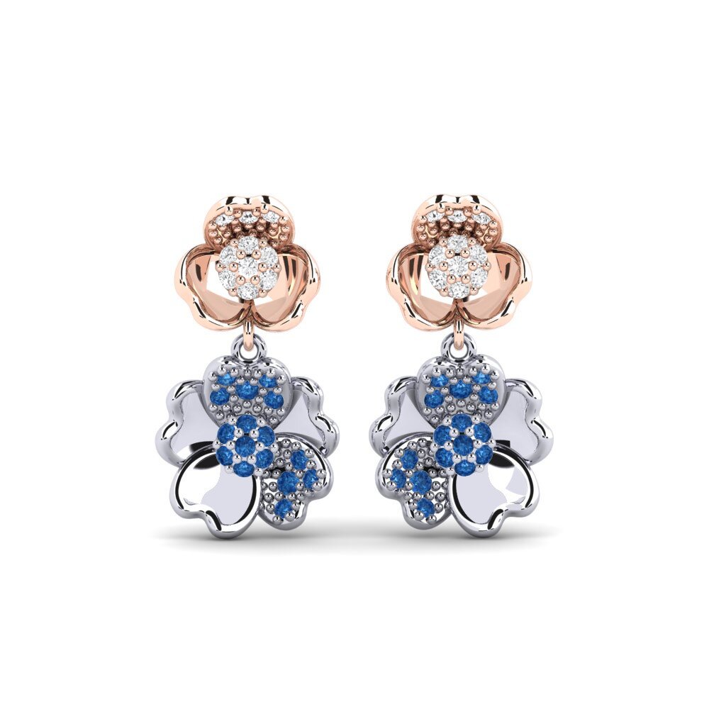 14K White & Rose Gold Dark Blue Zirconia Women's Earring Mentally