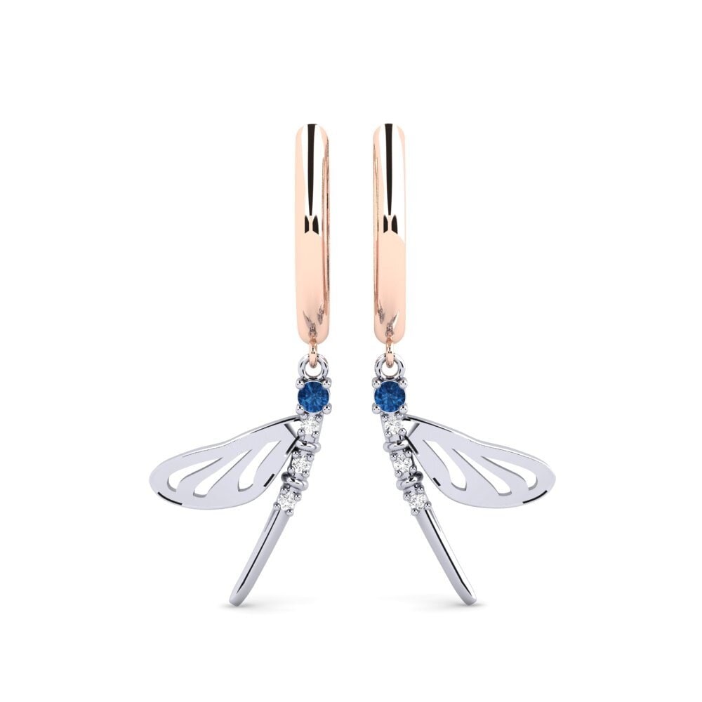 14K Rose & White Gold Dark Blue Zirconia Women's Earring Mero