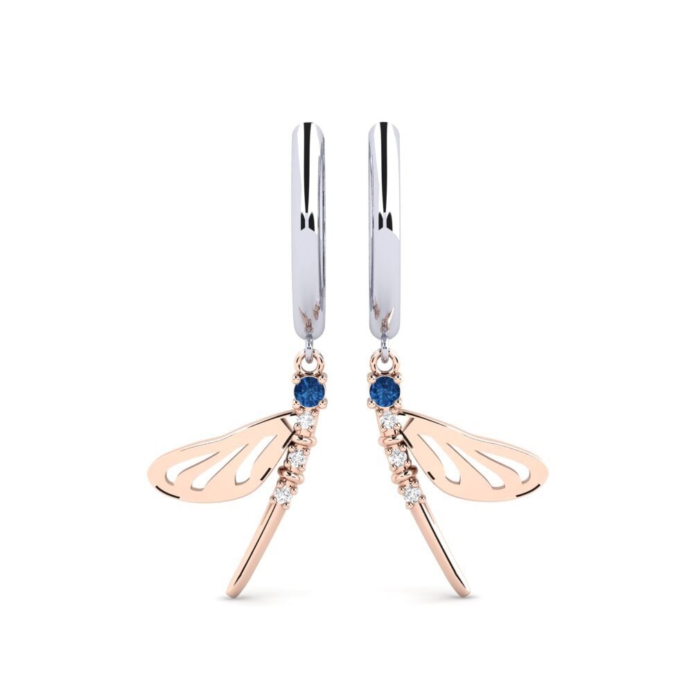 14K White & Rose Gold Dark Blue Zirconia Women's Earring Mero