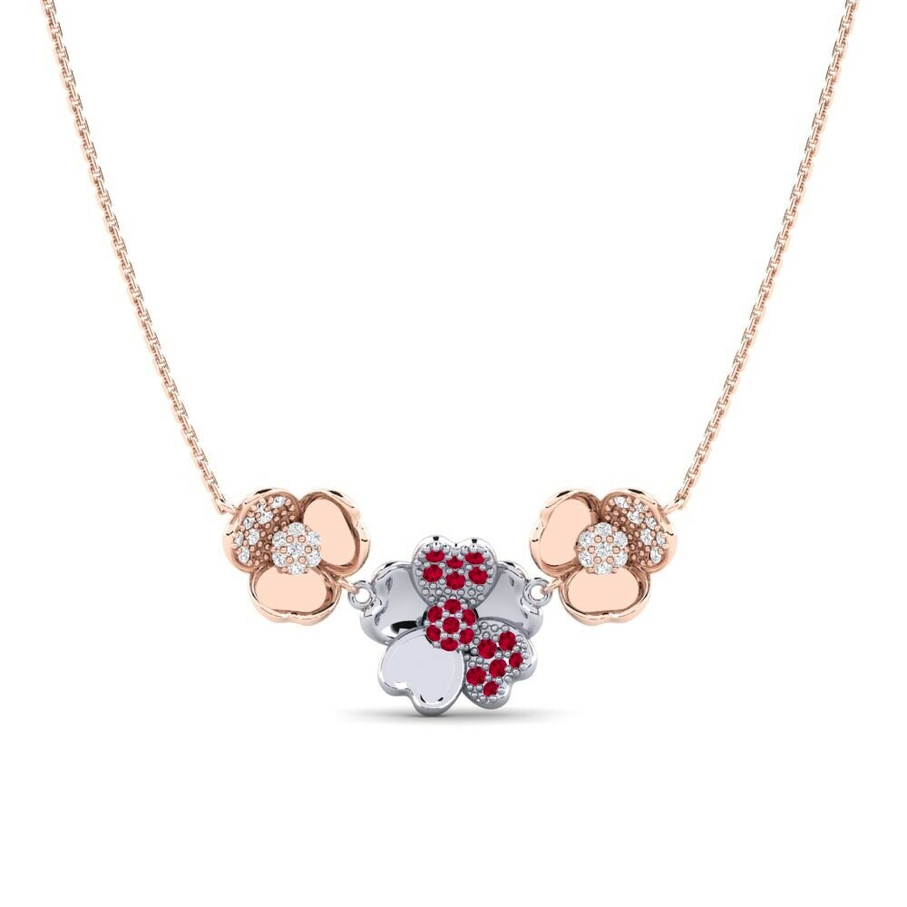 18k Rose & White Gold Ruby Women's Necklace Modify