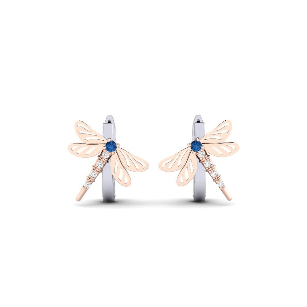 14K White & Rose Gold Dark Blue Zirconia Women's Earring Pichelin