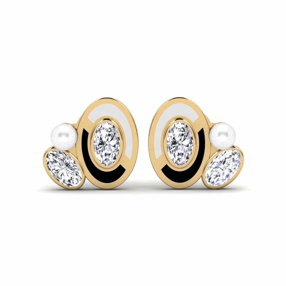 Oval 0.8 Carat Cultured Pearls Lab Grown Diamond 14K Yellow Gold Earring Kortars