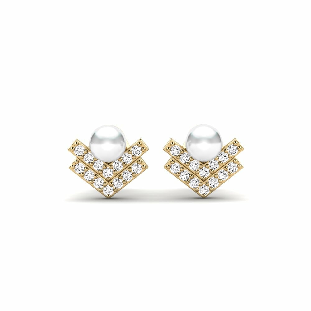 Round 0.224 Carat Cultured Pearls Moissanite 14k Yellow Gold Earring Mitake