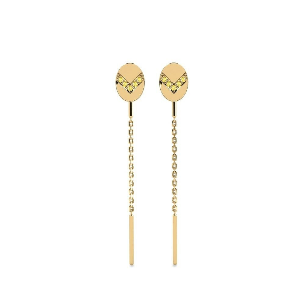 Pendientes Slamet 14k Oro Amarillo Zafiro amarillo Ear Thread 0.08 Quilates Redondo