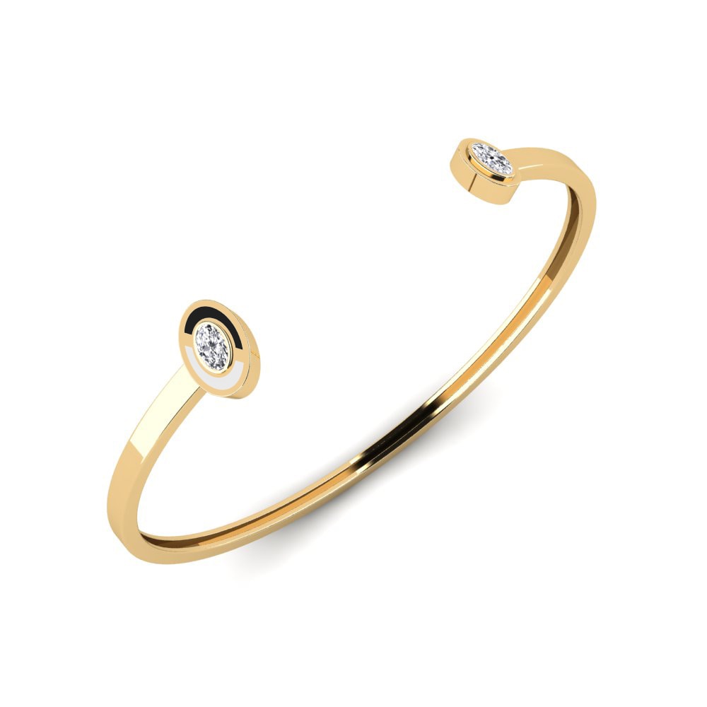 Oval 0.4 Carat Cuff Lab Grown Diamond 14K Yellow Gold Bracelet Torino