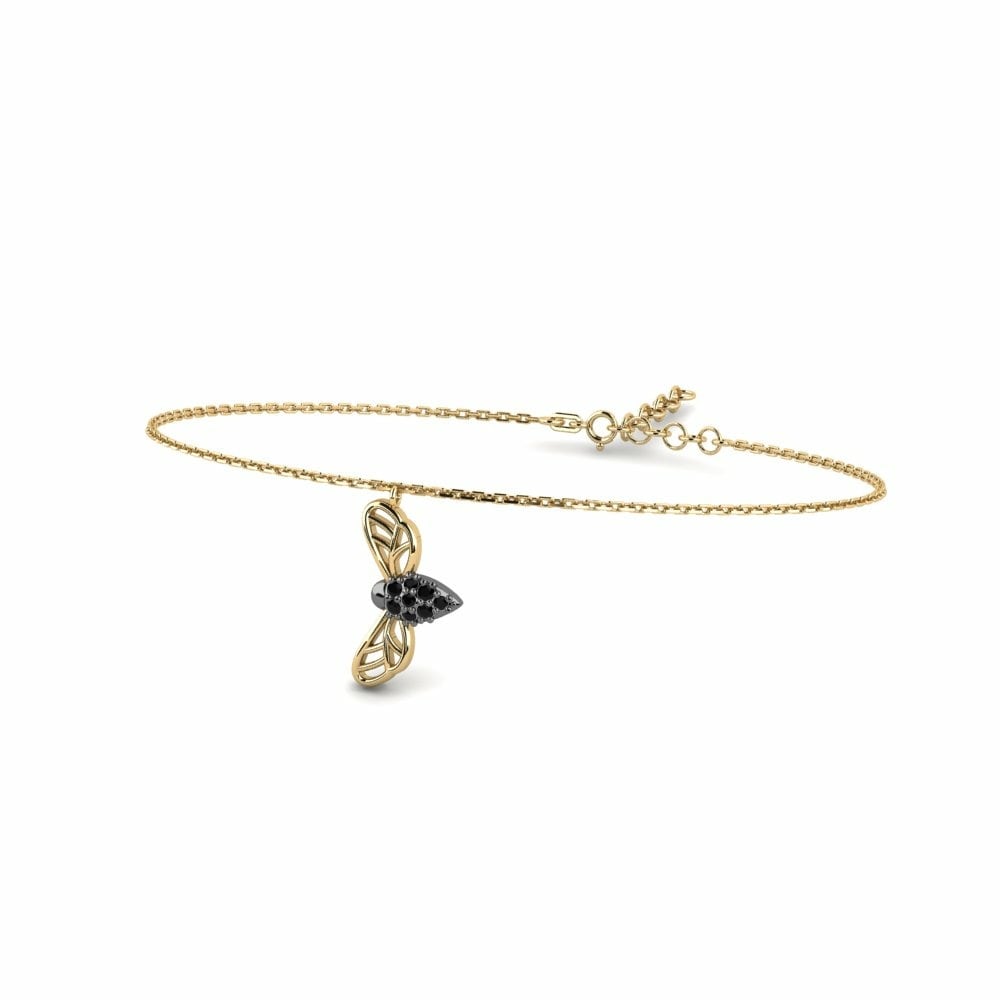 Round 0.048 Carat Chain Black Diamond 14k Yellow Gold with Black Rhodium Women's Bracelet Ymittou