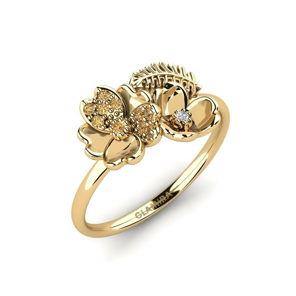 Round 0.08 Carat Flower Brown Diamond 14k Yellow Gold Ring Perspective