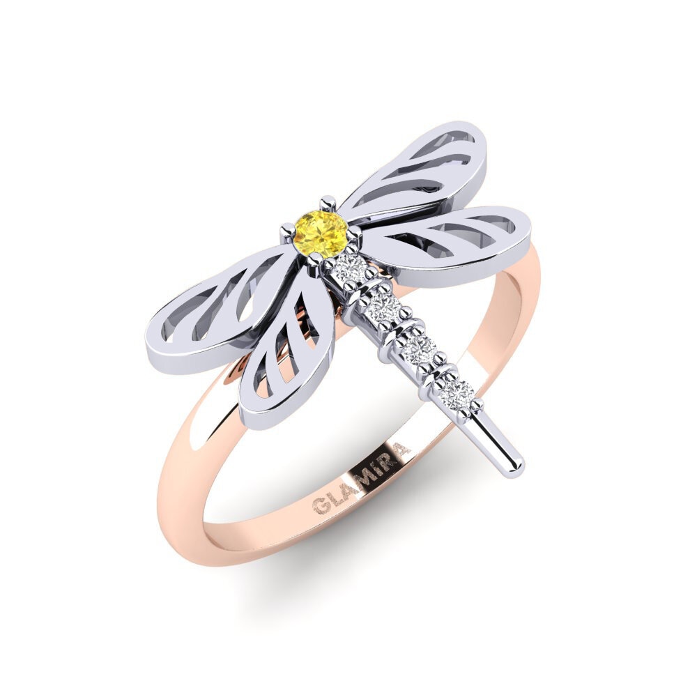 14k Oro Rosa & Blanco Zafiro amarillo Anillo meñique Vatukoula