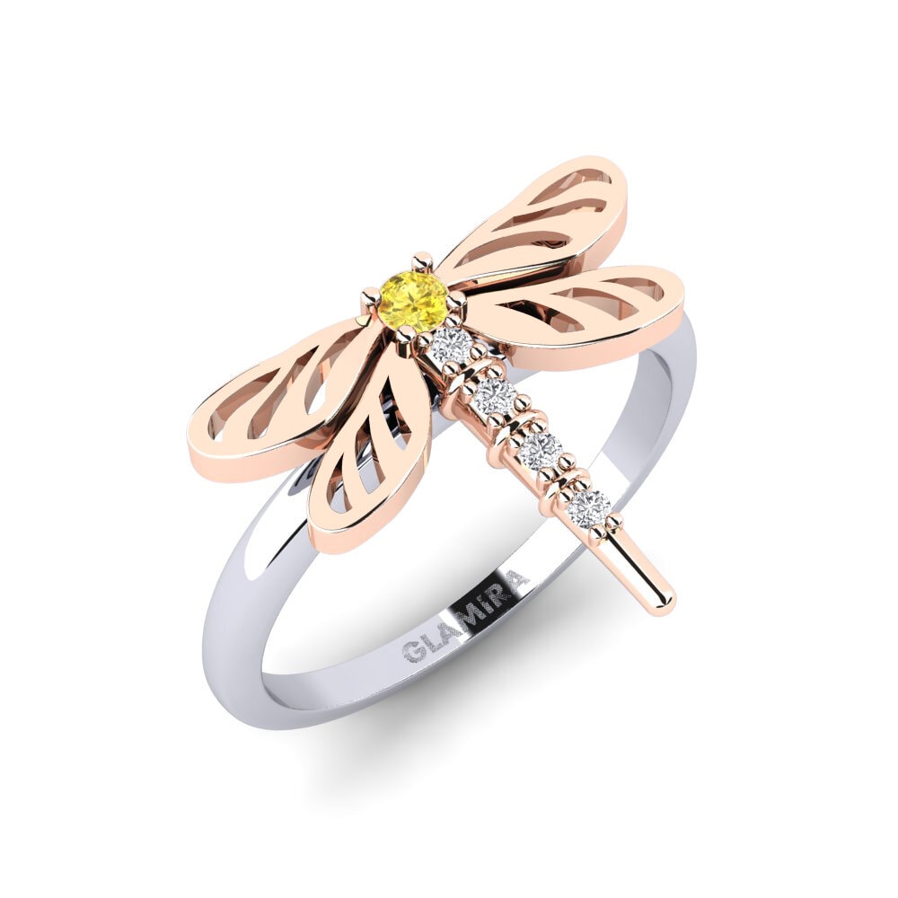 14k Oro Blanco & Rosa Zafiro amarillo Anillo meñique Vatukoula