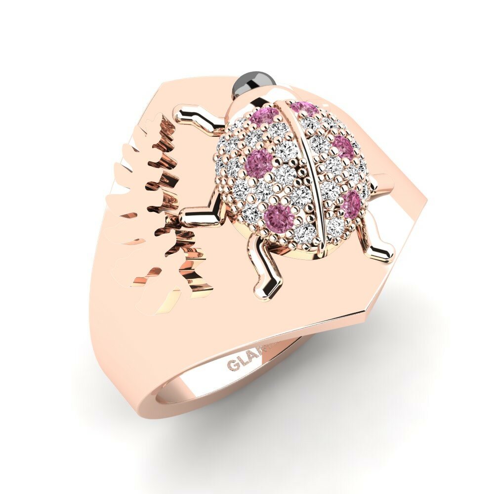 14k Red Gold with Black Rhodium Round Rhodolite Garnet Ring Windermere
