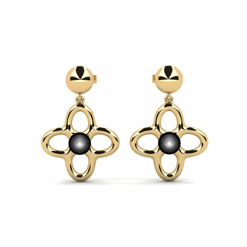 Earring Snoitic 585 Yellow Gold & Black Pearl