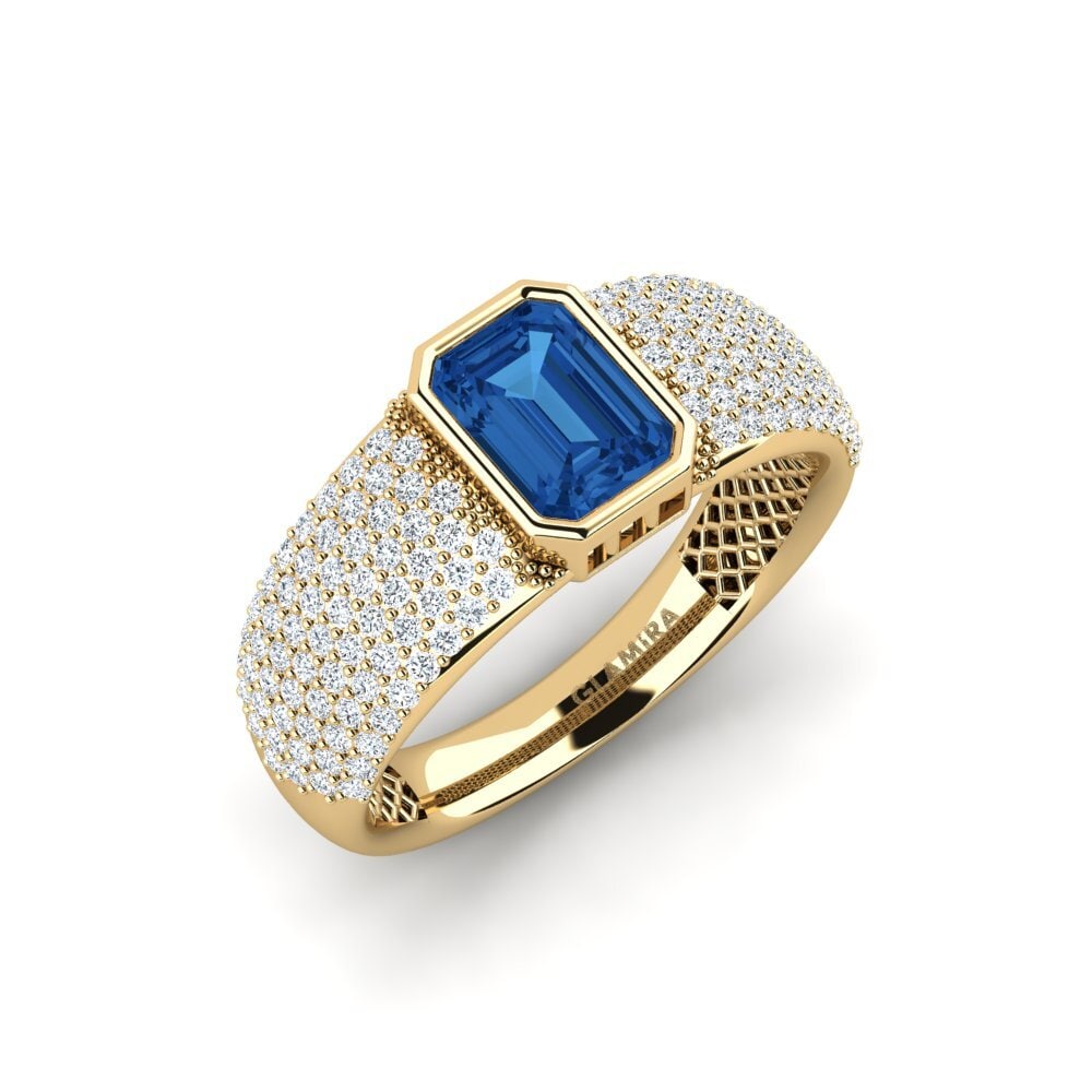 Emerald Cut Dark Blue Zirconia Engagement Ring Cordeliere