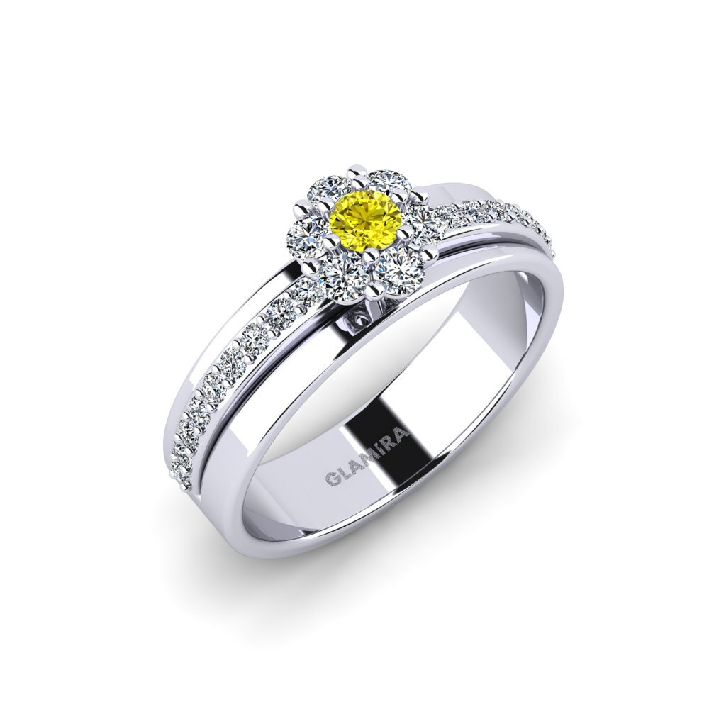 White Silver Yellow Diamond Ring Fecko