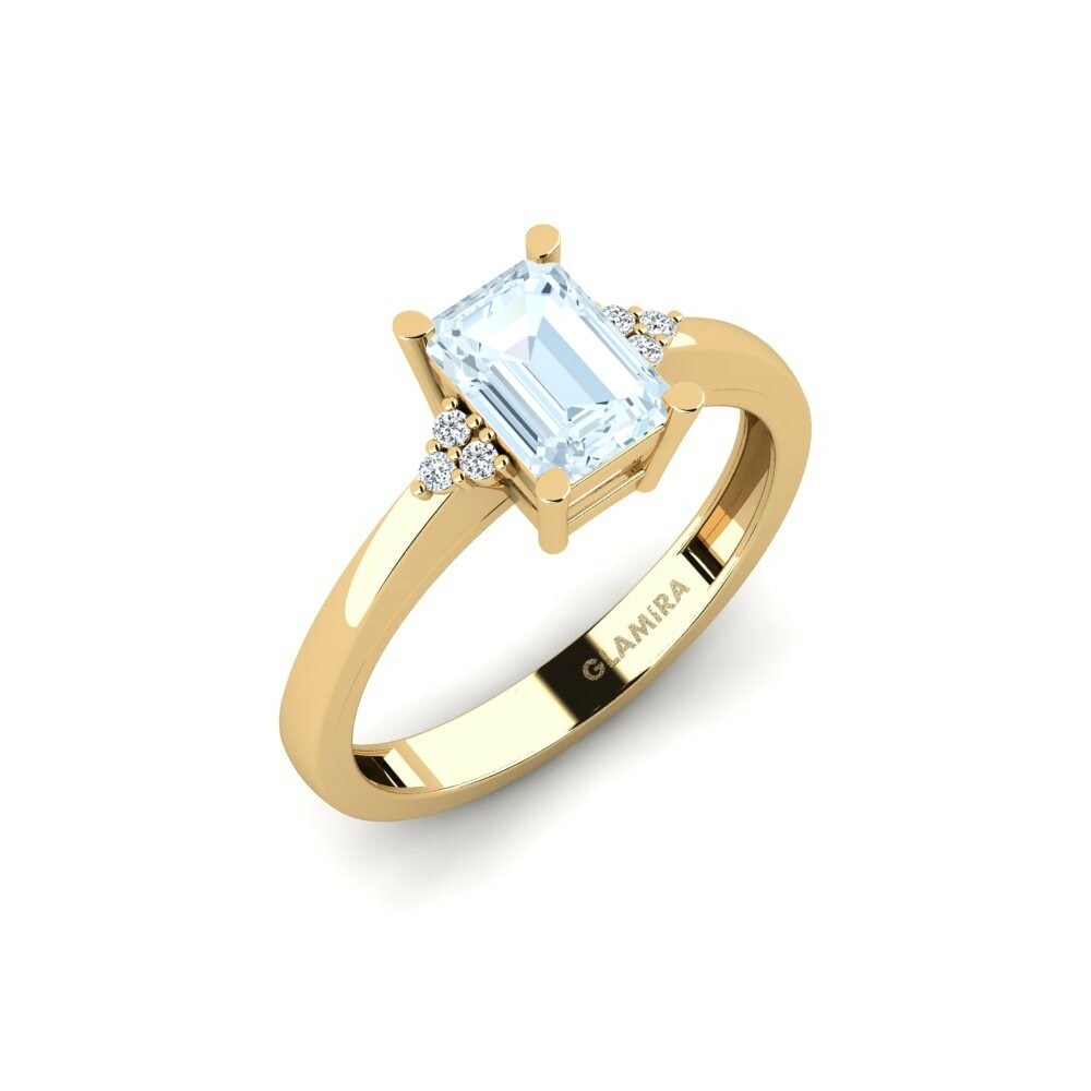 Ring Impawn 585 Yellow Gold & Aquamarine & Swarovski Crystal