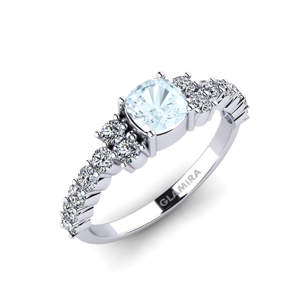 White Silver Aquamarine Engagement Ring Myxorn