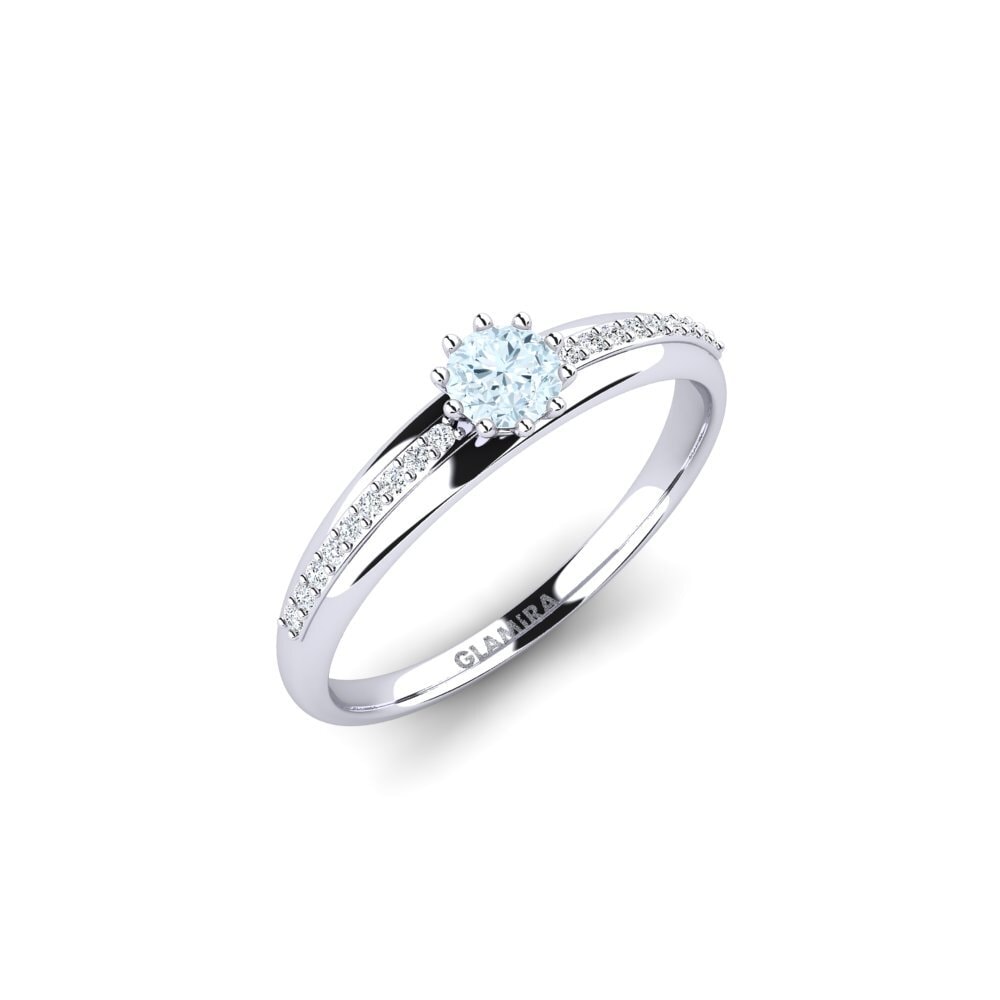 White Silver Aquamarine Engagement Ring Shaed