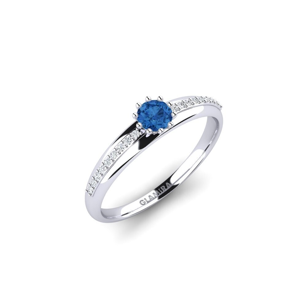 White Silver Dark Blue Zirconia Engagement Ring Shaed