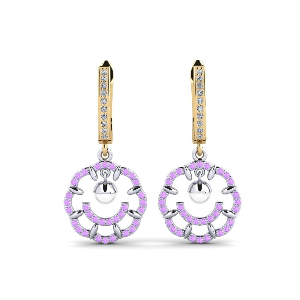 9k Yellow & White Gold Amethyst Women's Earring Clopo