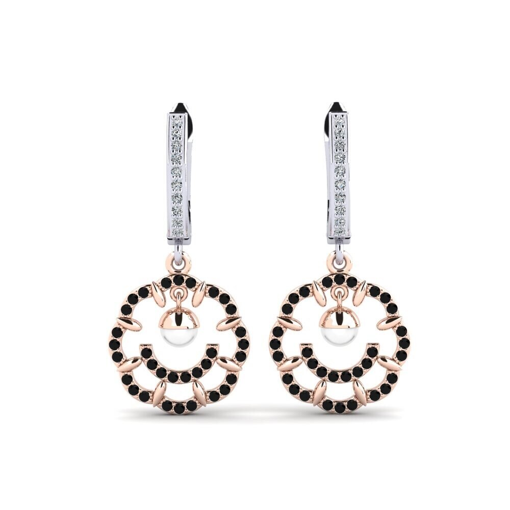 14k White & Rose Gold Black Onyx Women's Earring Clopo