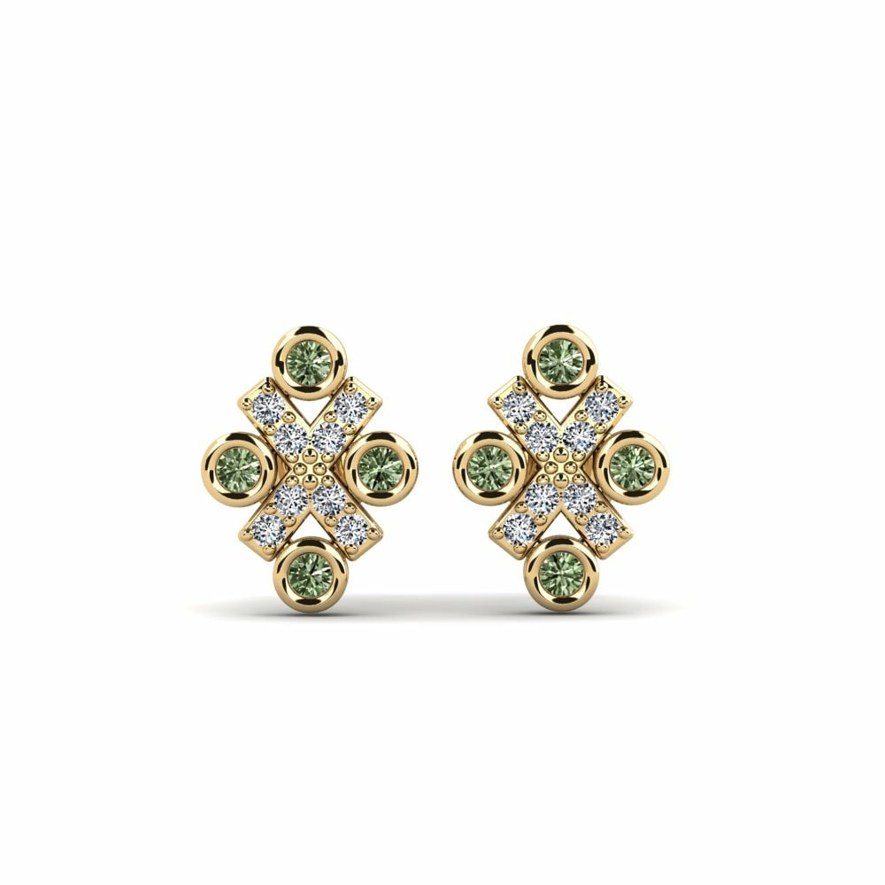 Earring Coccina 585 Yellow Gold & Green Diamond & Swarovski Crystal