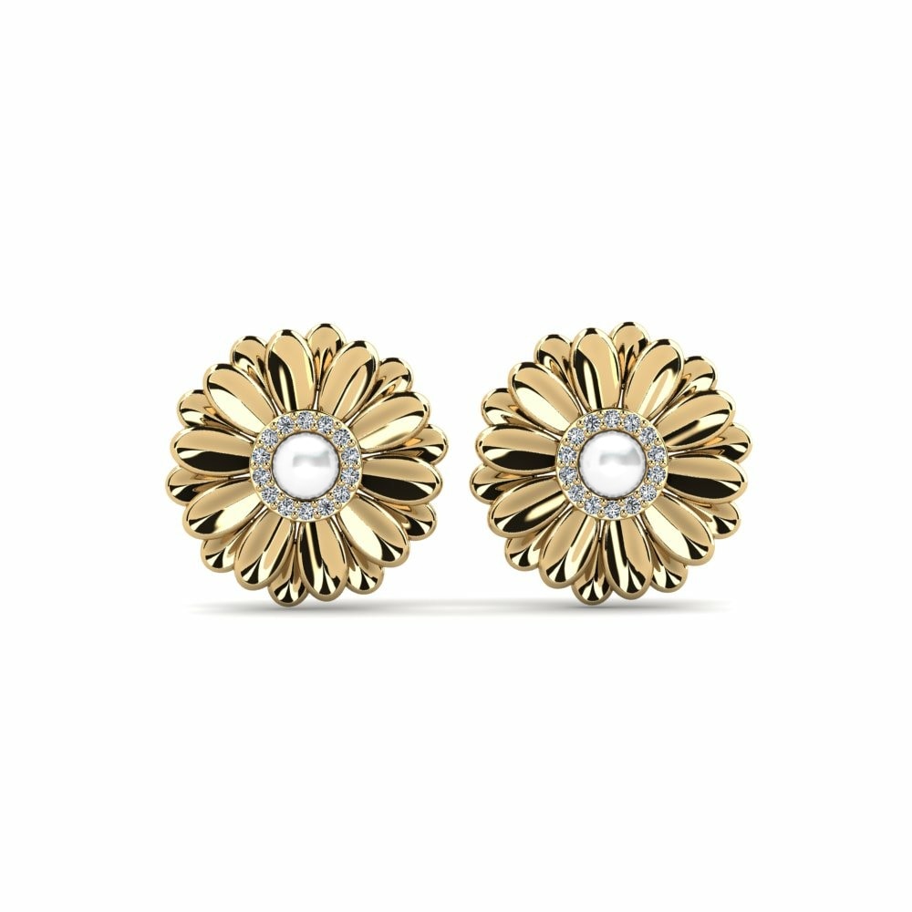 Earring Corrota 585 Yellow Gold & Swarovski Crystal & White Pearl