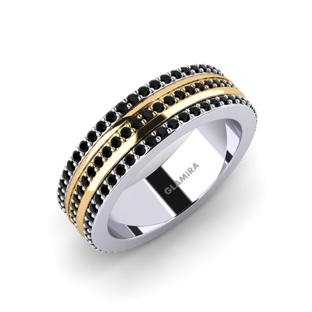 Or Blanc & Jaune 14k Diamant Noir Bague Pnengen