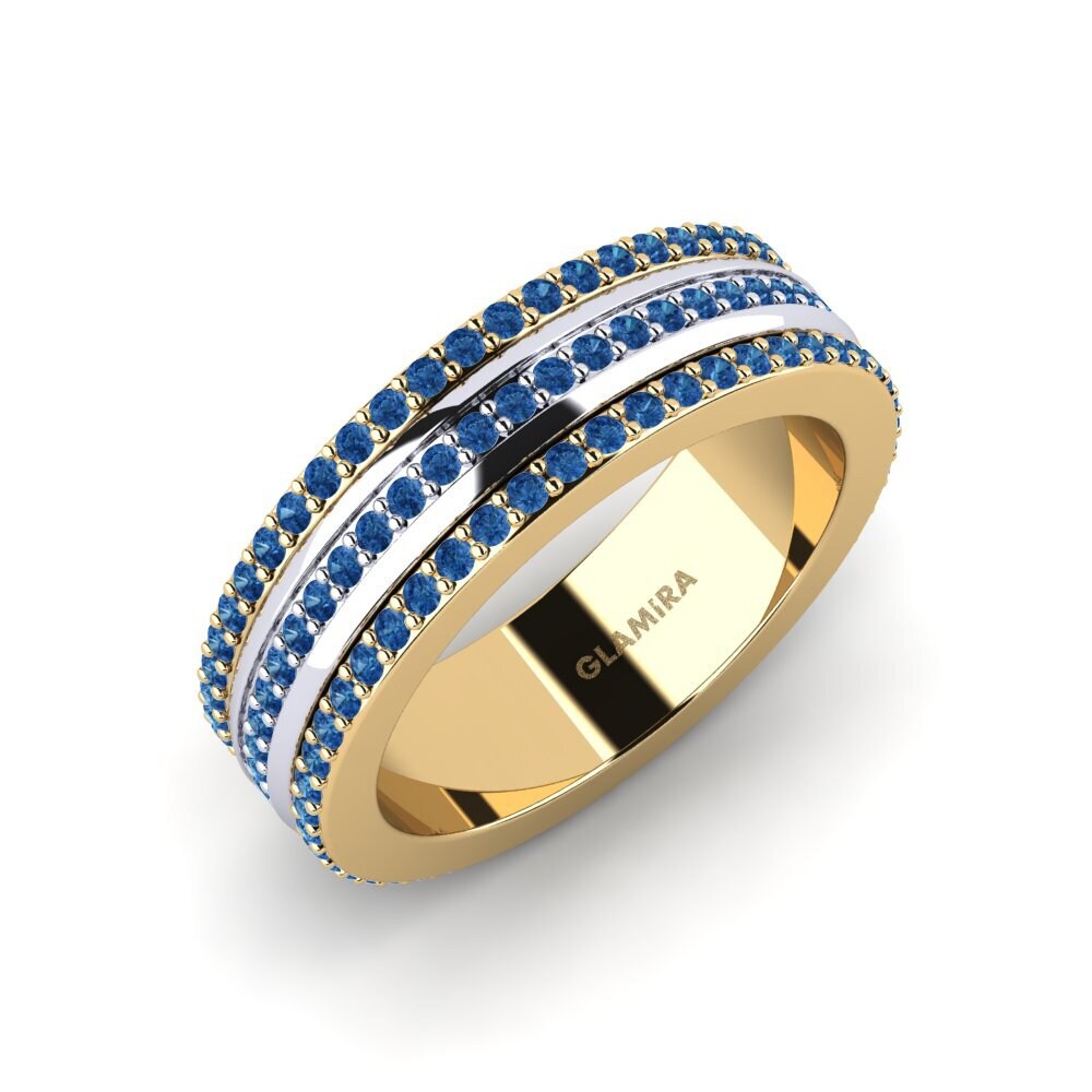 Or Jaune & Blanc 14k Zircone Bleu Foncé Bague Pnengen