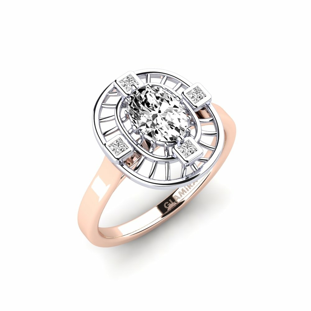 Oval 0.66 Carat Side-Stone Moissanite 9k Rose & White Gold Engagement Ring Destny