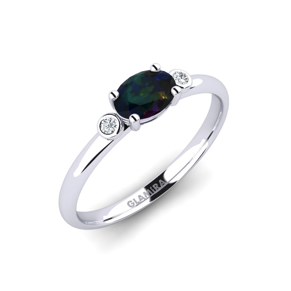 14k White Gold Black Opal Engagement Ring Forsany