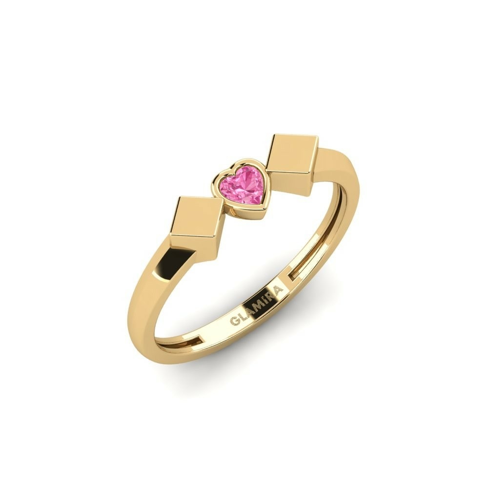 心形 0.1 重量（克拉） 時尚 粉紅色藍寶石 14k 黃色K金 戒指 Lilun