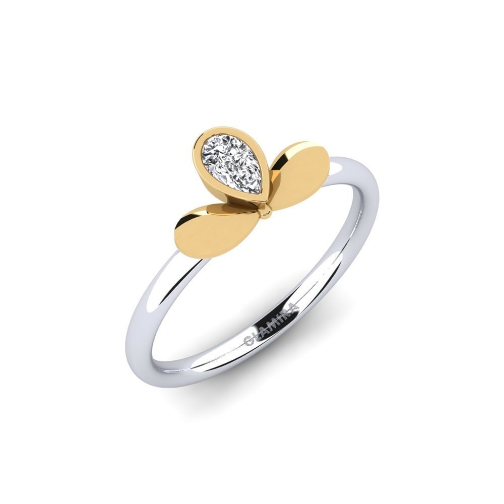 Pear 0.17 Carat Design Solitaire Moissanite 9k White & Yellow Gold Engagement Ring Massader