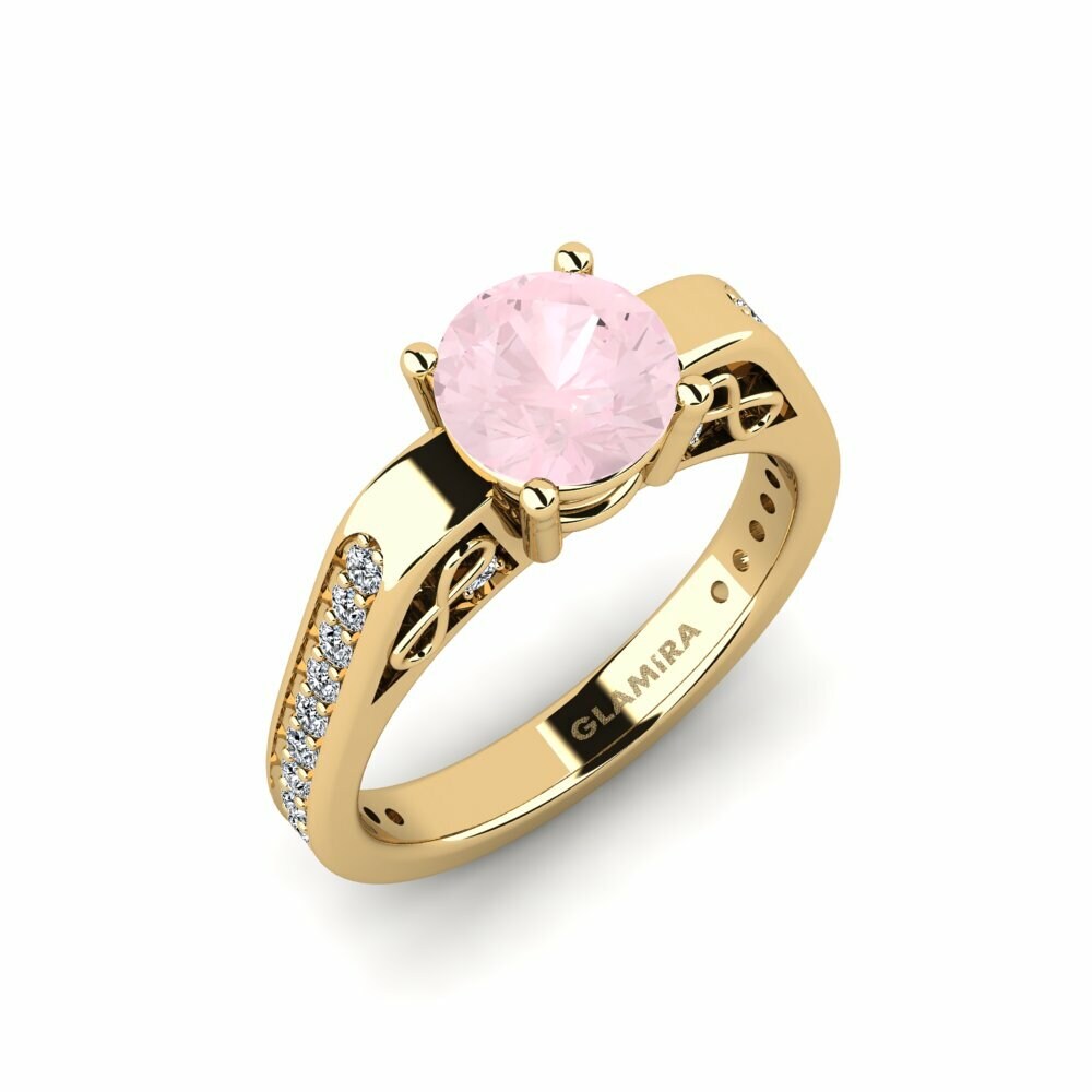 Or Jaune 18k Quartz Rose Bague Motiv