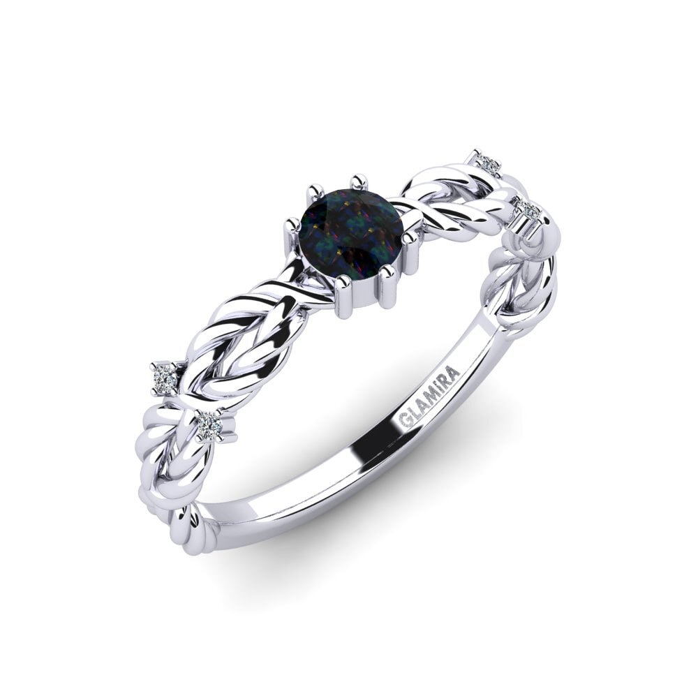 14k White Gold Black Opal Engagement Ring Pique
