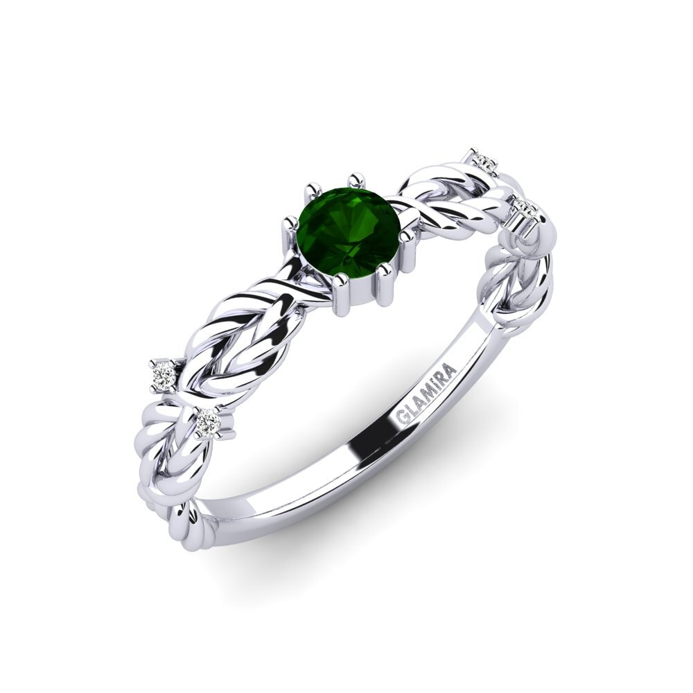 14K White Gold Green Tourmaline Engagement Ring Pique