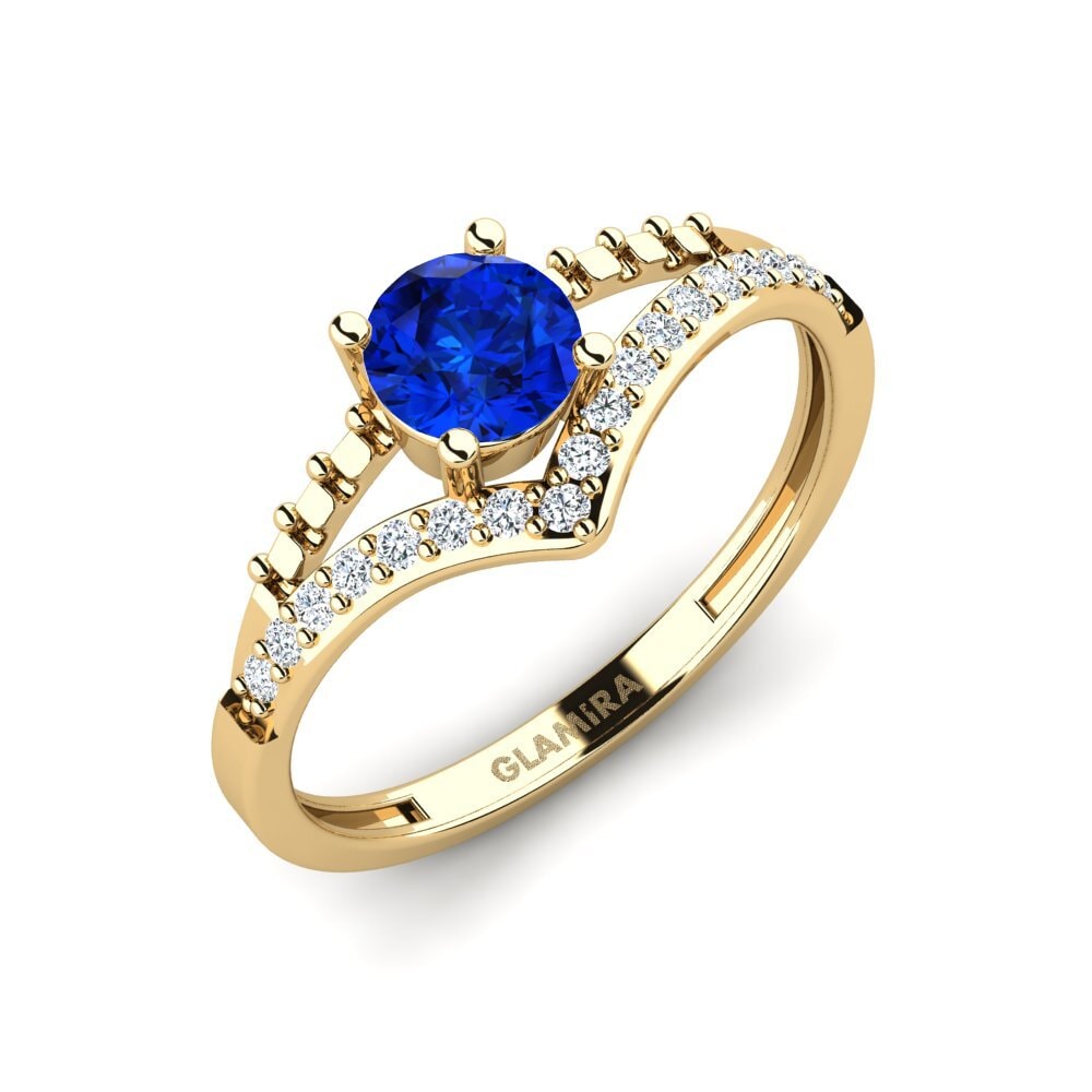 14ct Yellow Gold Sapphire (Lab Created) Engagement Ring Zensben