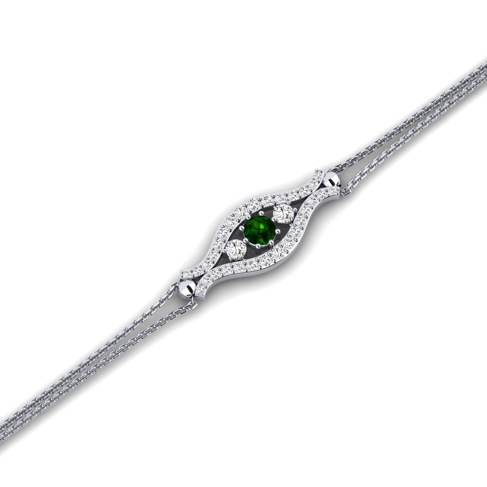 14k White Gold Green Tourmaline Women's Bracelet Alvins