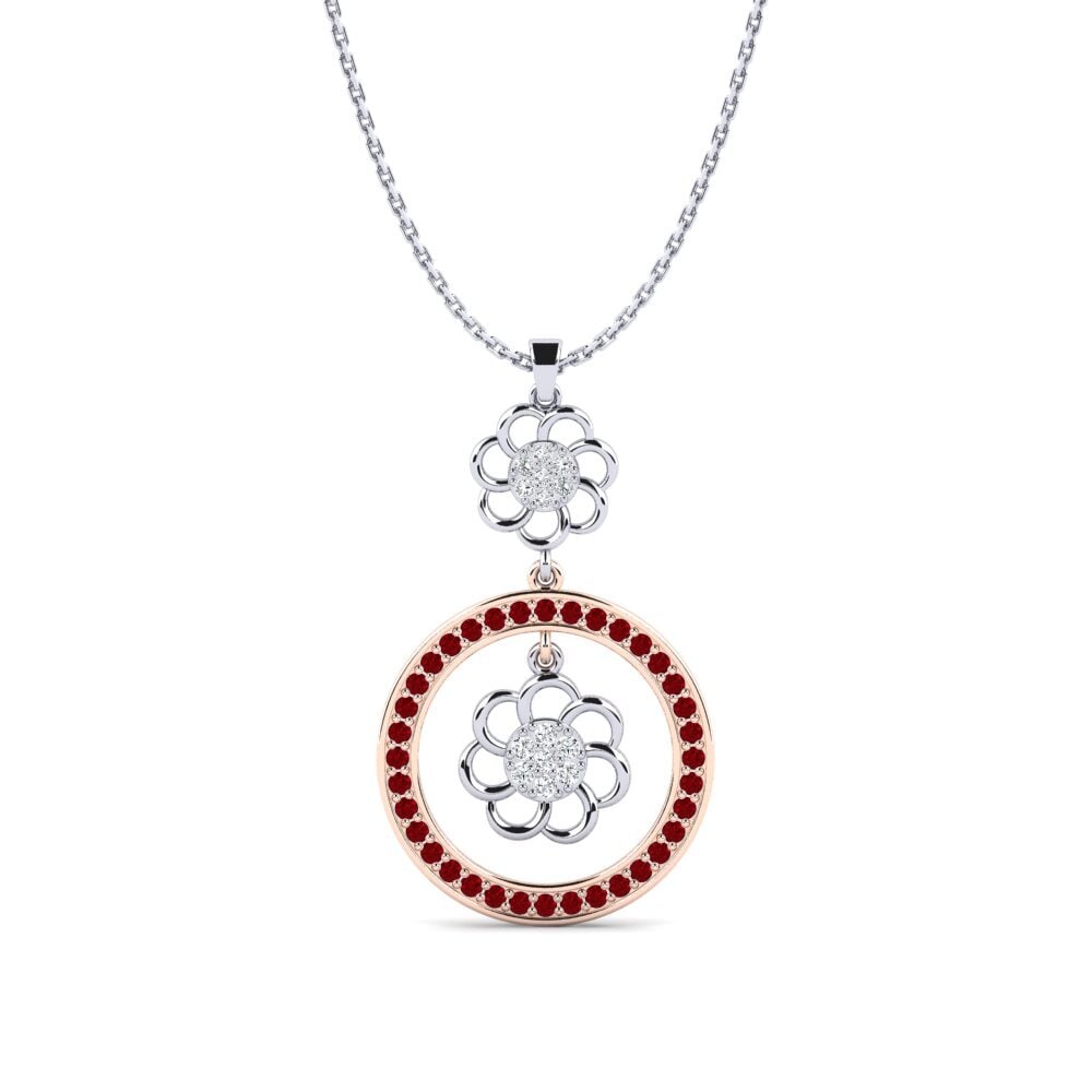 14k Oro Blanco & Rosa Circonita Roja Colgante de Mujer Arketiah