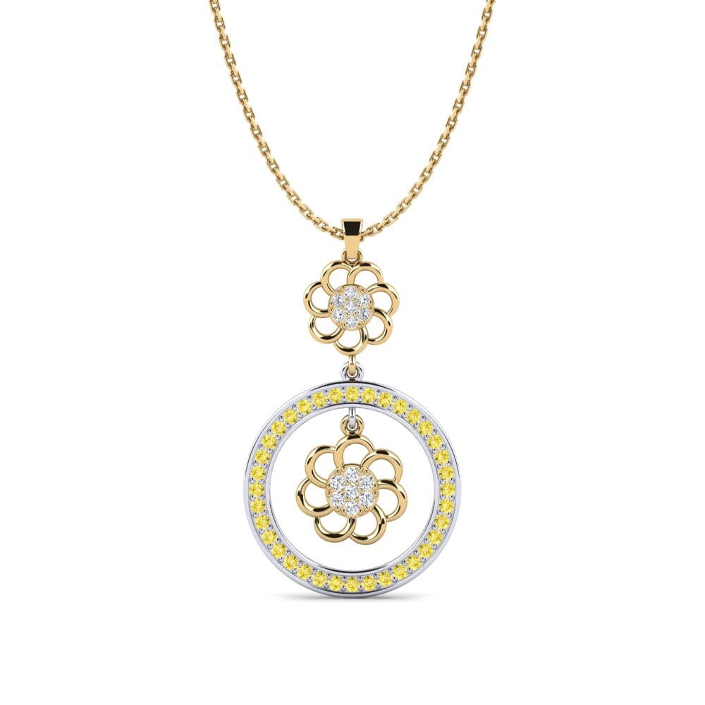 9k Oro Amarillo & Blanco Zafiro amarillo Colgante de Mujer Arketiah