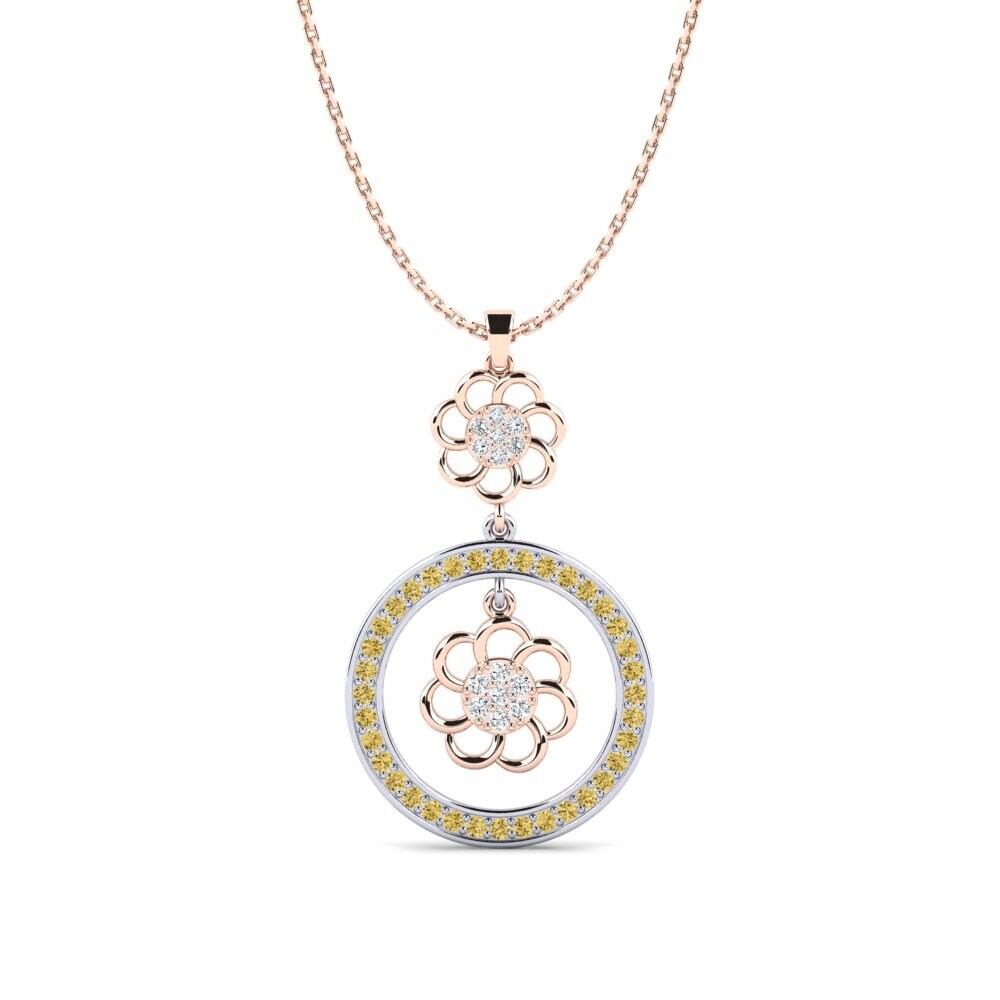 14k Oro Rosa & Blanco Diamante Amarillo Colgante de Mujer Arketiah