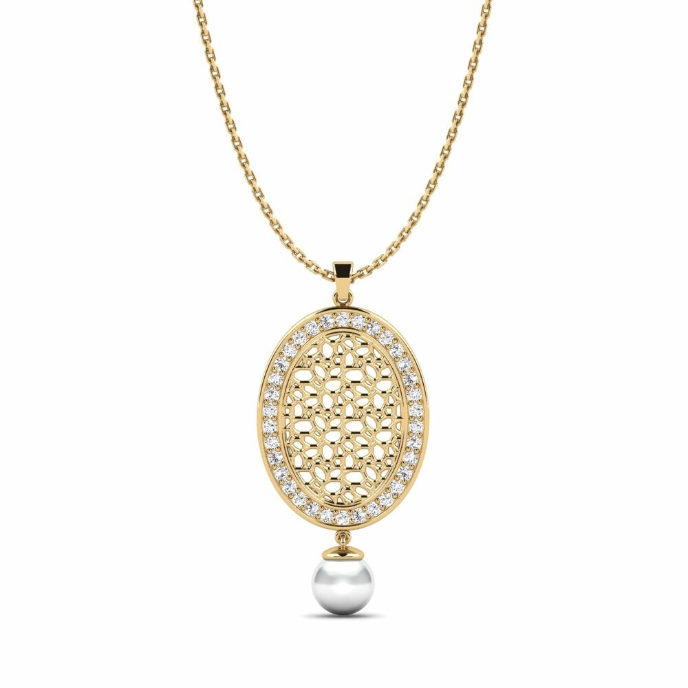 Round 0.408 Carat Cultured Pearls Moissanite 14k Yellow Gold Women's Pendant Badep