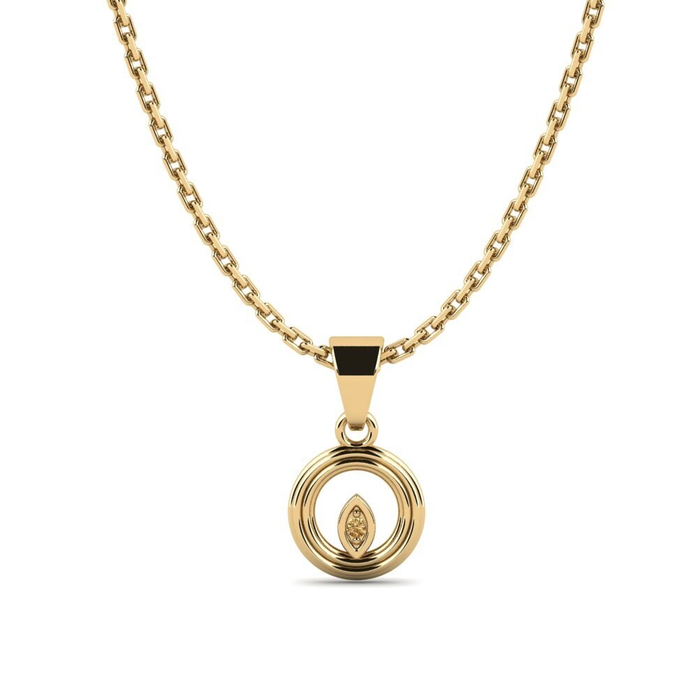 14k Oro Amarillo Diamante café Colgante de Mujer Yelaser
