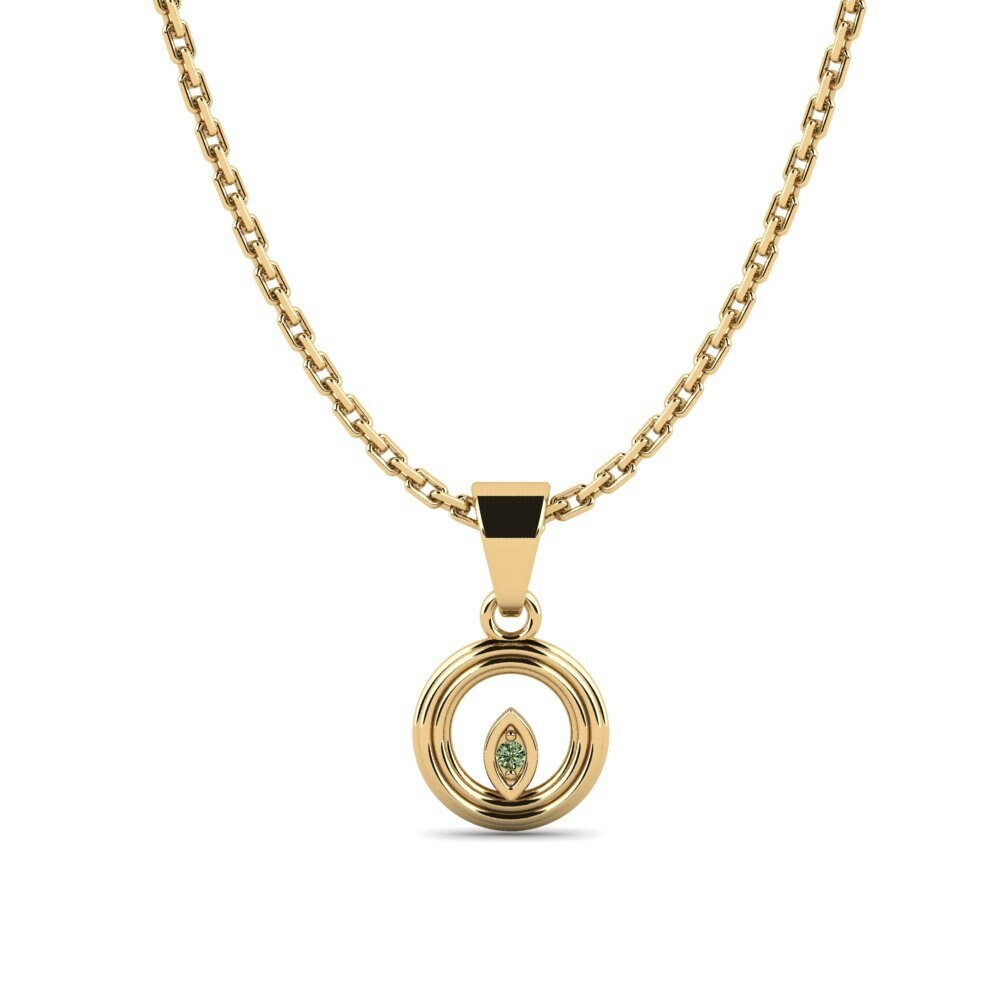 14k Oro Amarillo Diamante Verde Colgante de Mujer Yelaser