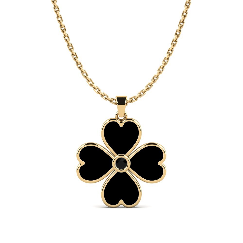 14k Yellow Gold Black Diamond Women's Pendant Pantelant