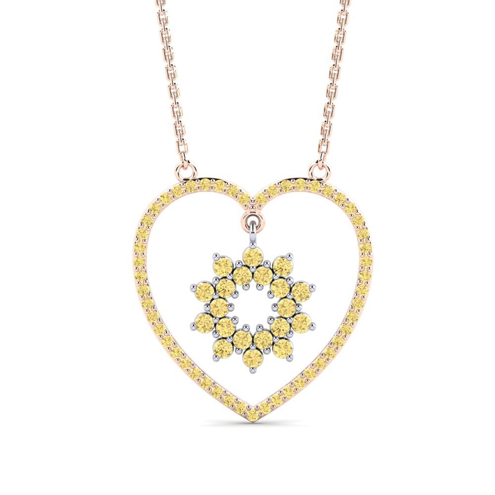 14k Oro Rosa & Blanco Diamante Amarillo Collar de Mujer Pechora