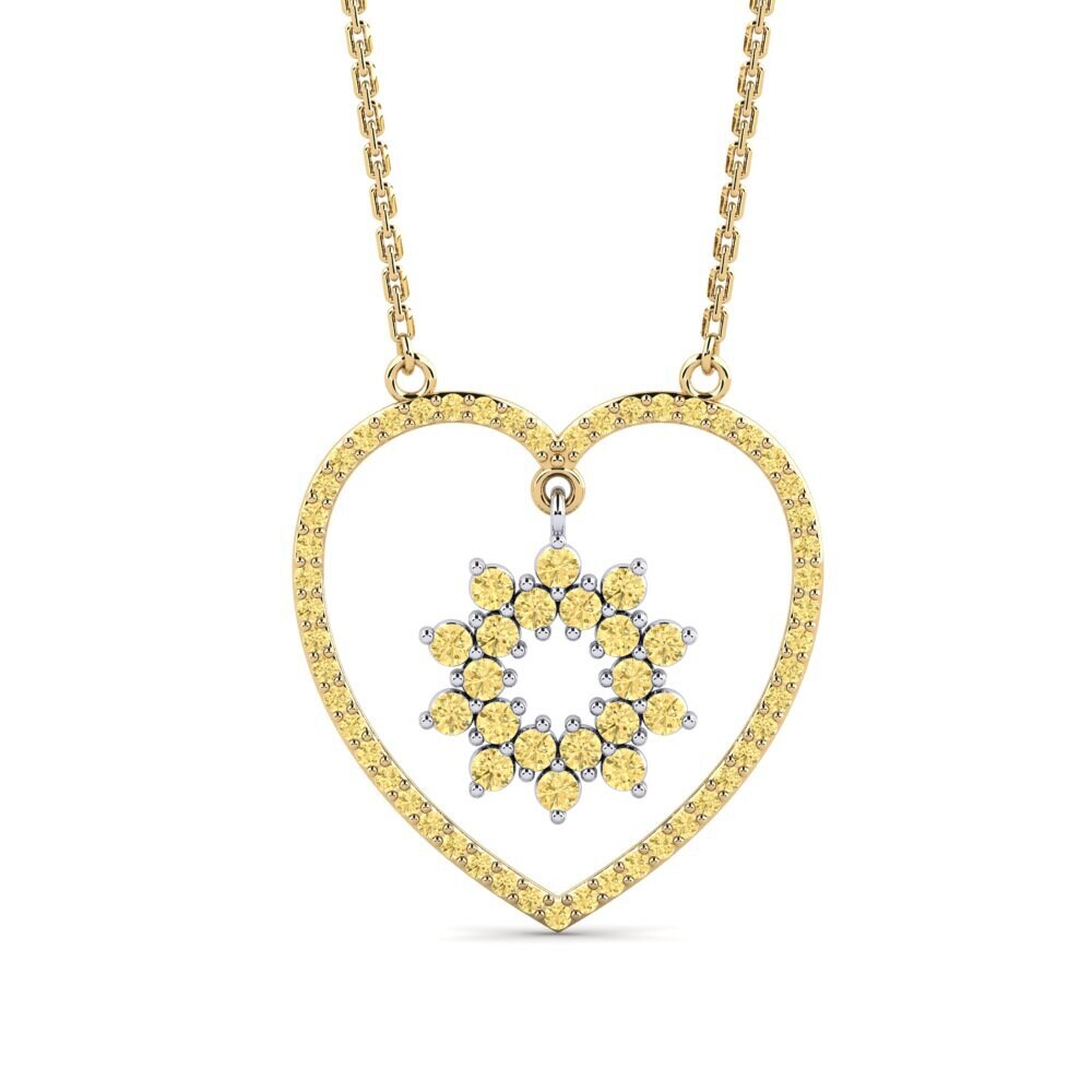 9k Oro Amarillo & Blanco Diamante Amarillo Collar de Mujer Pechora