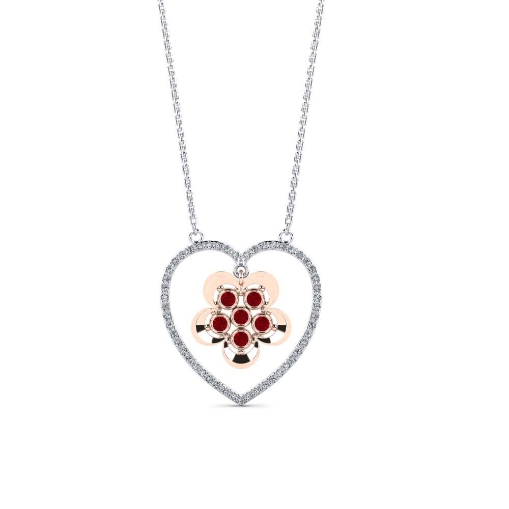 14k Oro Blanco & Rosa Circonita Roja Collar de Mujer Piazzavb