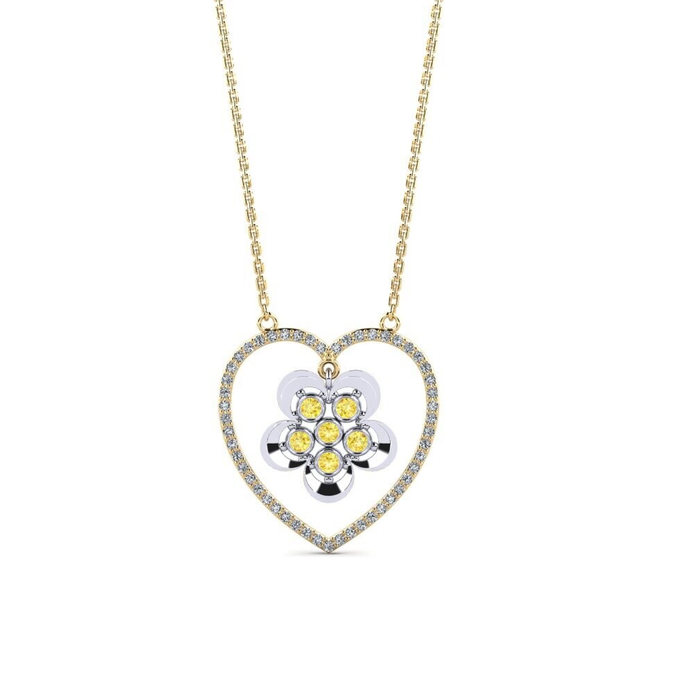 9k Oro Amarillo & Blanco Zafiro amarillo Collar de Mujer Piazzavb